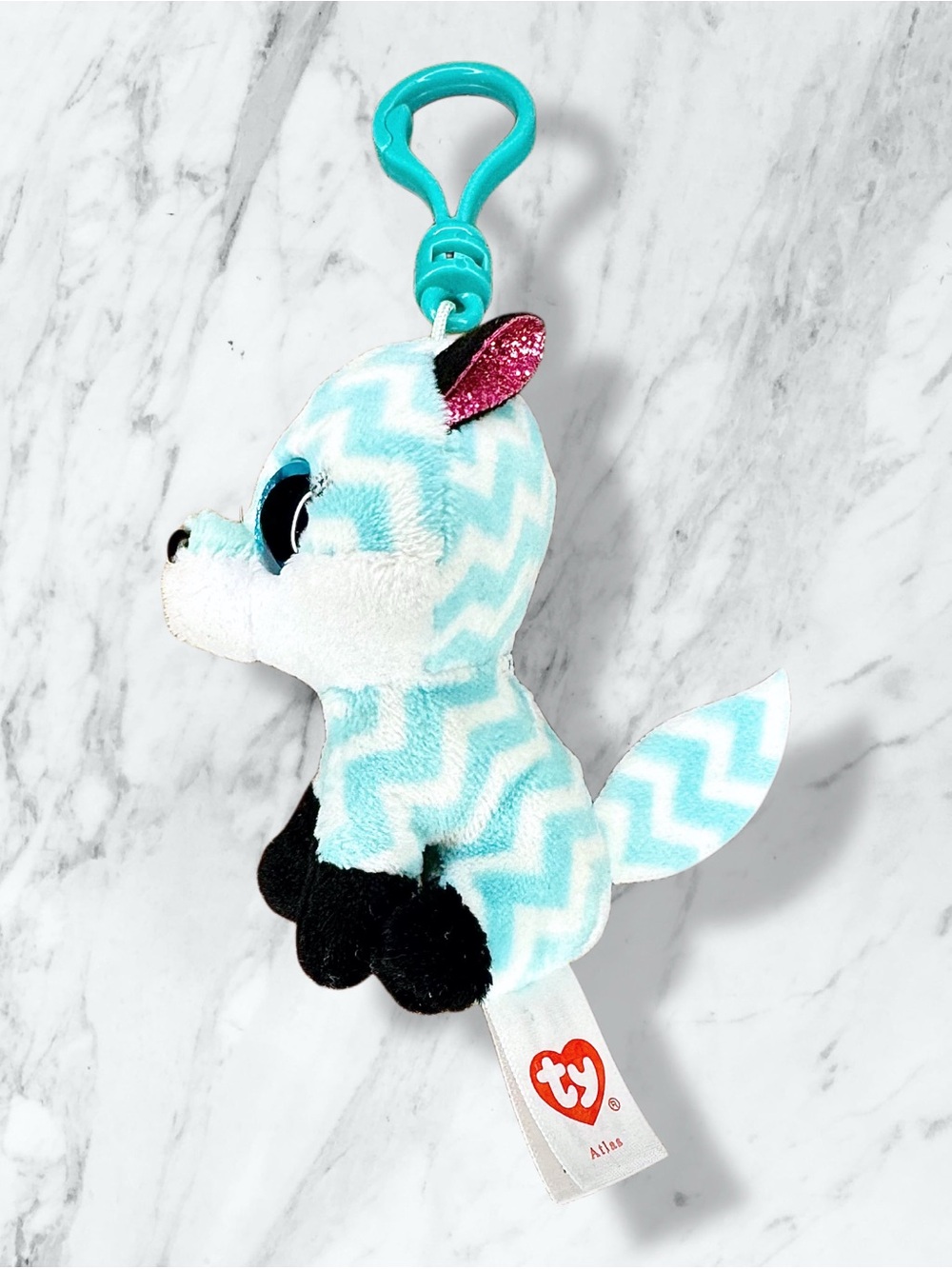 Ty Aqua & White Striped Arctic Fox Clip Plush - Picture 2 of 4